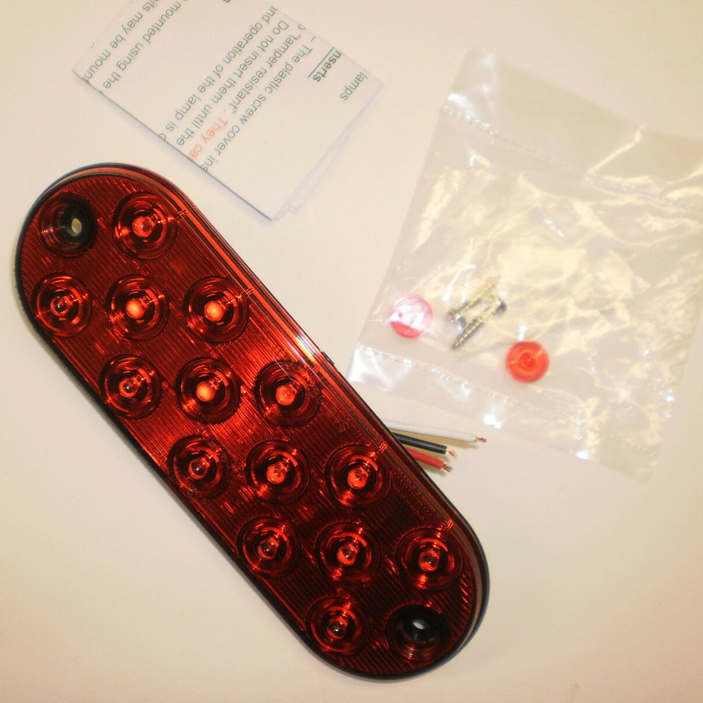 Two - Maxxima Red 6" Oval Low Profile LED Stop Tail Brake Lights with Two Mounting Tape (M63350R + M63350-TAPE-LOTOF2)