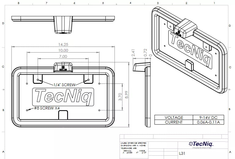 Tecniq License Plate Bracket Full Back w/1 LED Light Black Frame (L31-WB00-1)