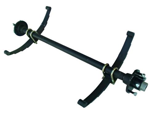 Lippert Trailer Axle 2000# Complete Idler Beam 64" Hub Face 1.75" Tube Straight Short Spindle with 20.25" Leaf Springs, U Bolts & 4 x 4 Hubs (2000-64-4LUG-2525)