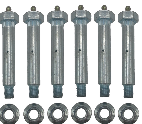 6X Shackle Bolt w/zerk 9/16x3.40", 7/16-20 shoulder bolt- for 1/2" thick plates, double plates, or 2" Slipper Springs ZINC PLATED WITH NUT (007-236-05-LOTOF6)
