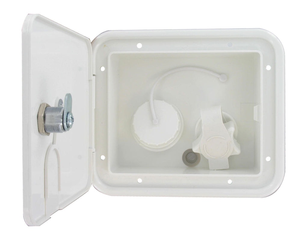 White Gravity Plastic City Water Tank Inlet Hatch Camper Trailer RV Lock Door (VAL2004BU)