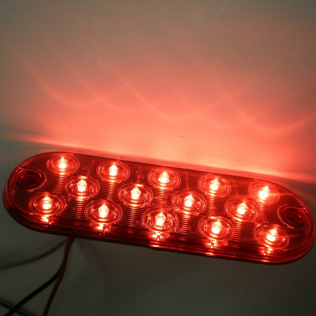 Two - Maxxima Red 6" Oval Low Profile LED Stop Tail Brake Lights with Two Mounting Tape (M63350R + M63350-TAPE-LOTOF2)
