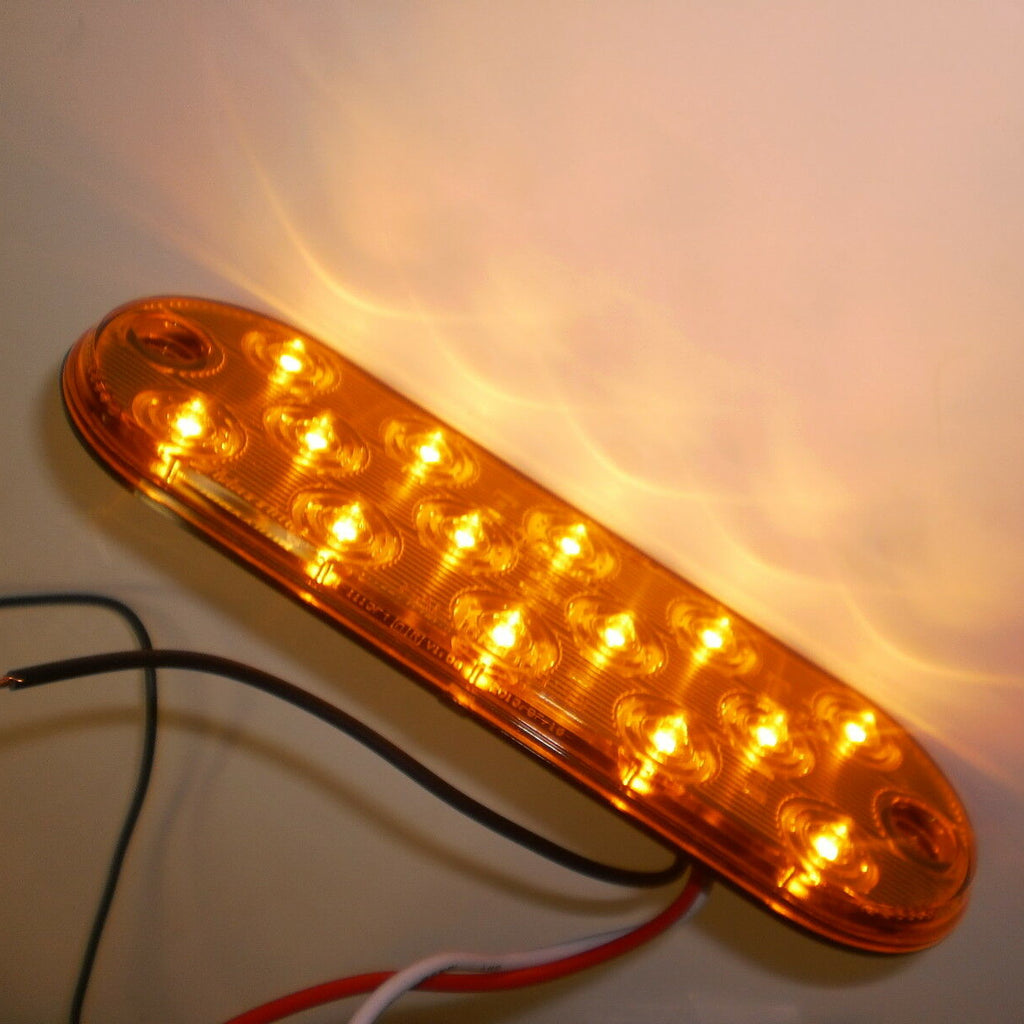 Two - Maxxima Low Profile AMBER LED 6" Oval Turn Tail Light Truck w/ Two Mounting Tape (M63350Y + M63350-TAPE-LOTOF2)