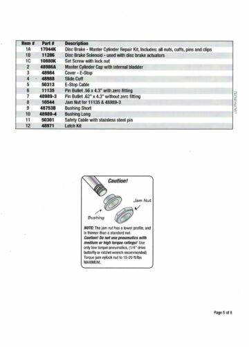 Master Cylinder Repair Kit for 8000# Disc Brake Actuator Model 80LP/85LP (TD17044K)