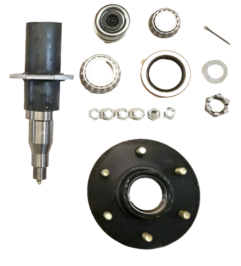6000# Build Your Own Trailer Axle Stub w/6 x 5.5 Lug Hub FLANGED Round Spindle (STUB-42FZ-H655-RO)