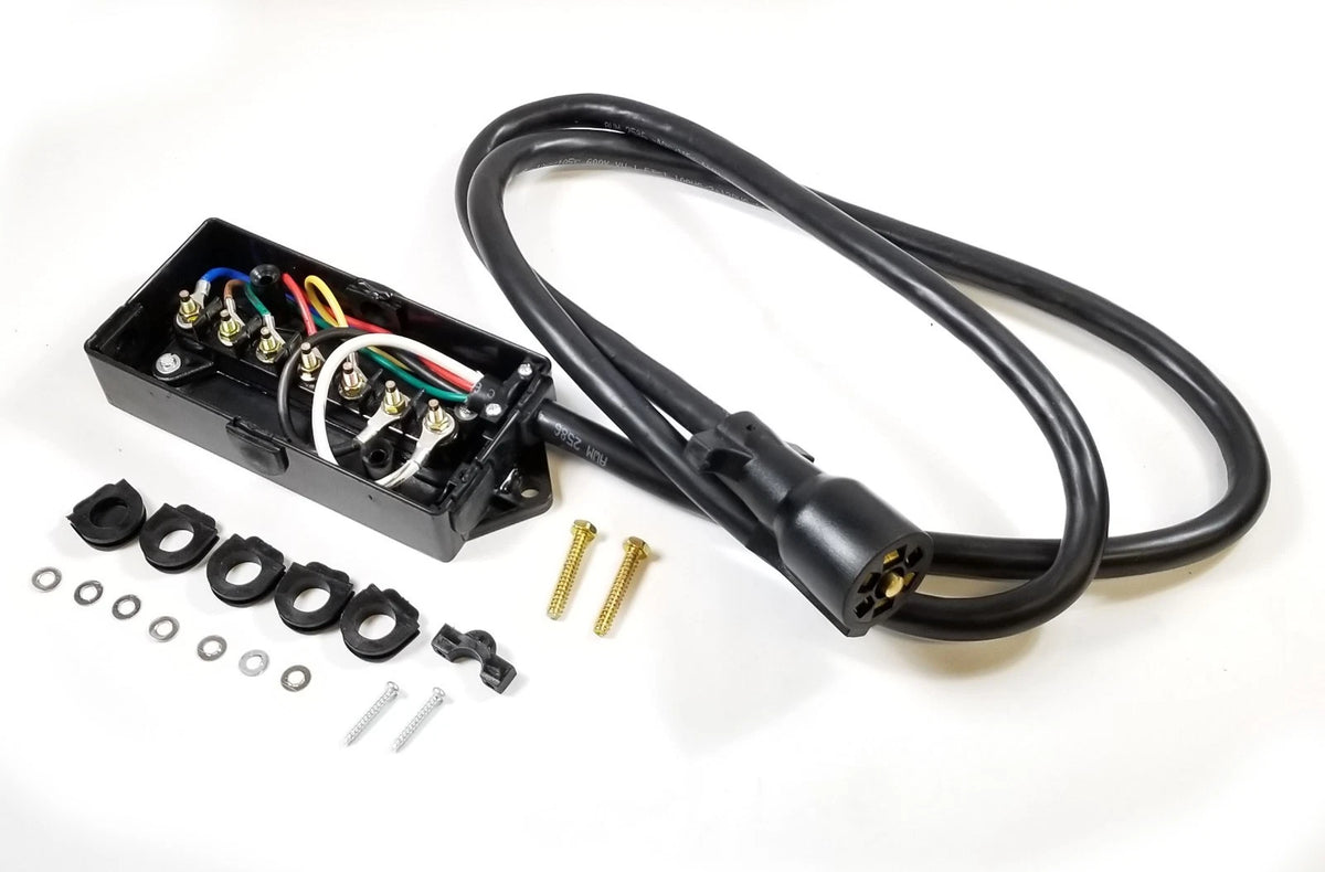 7 Way Plug Inline Pre-Wired Trailer BLACK Cord Junction Box 6 Ft Wiring Cable Towing (6FT-JB-BLK)