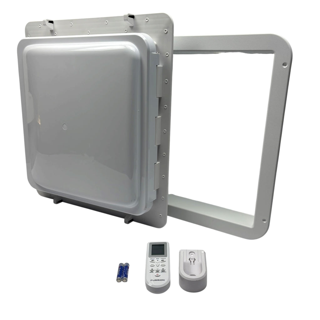 Furrion 14" 12V RV Roof Vent Fan Kit – Power Lid, Polar White, 6" Trim (2024111204)