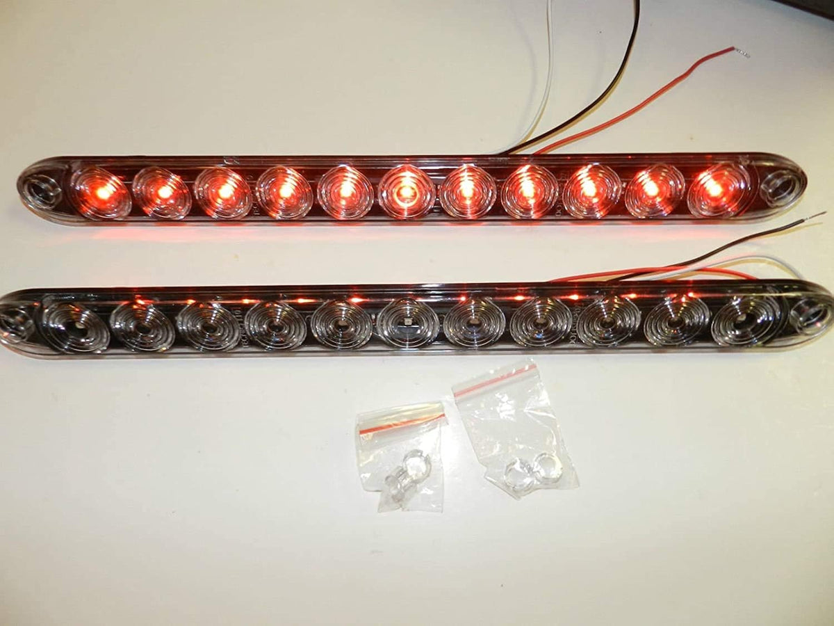 TWO - 15" Low Profile Red Clear LED Stop Turn Tail Lights Trailer Truck USA (T10-RC00-1-LOTOF2)