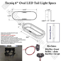 2 - 6" Oval RED LED Stop Turn Tail Light Grommet TecNiq Trailer Truck USA (T66-RR0T-KIT-LOTOF2)