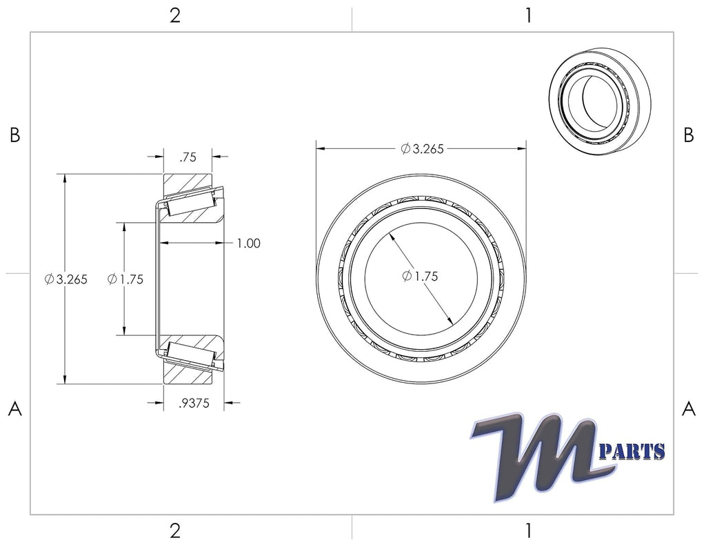 25580 Bearing with 25520 Race – Trailer Wheel Bearing Kit – 1.75" ID (25580/25520)