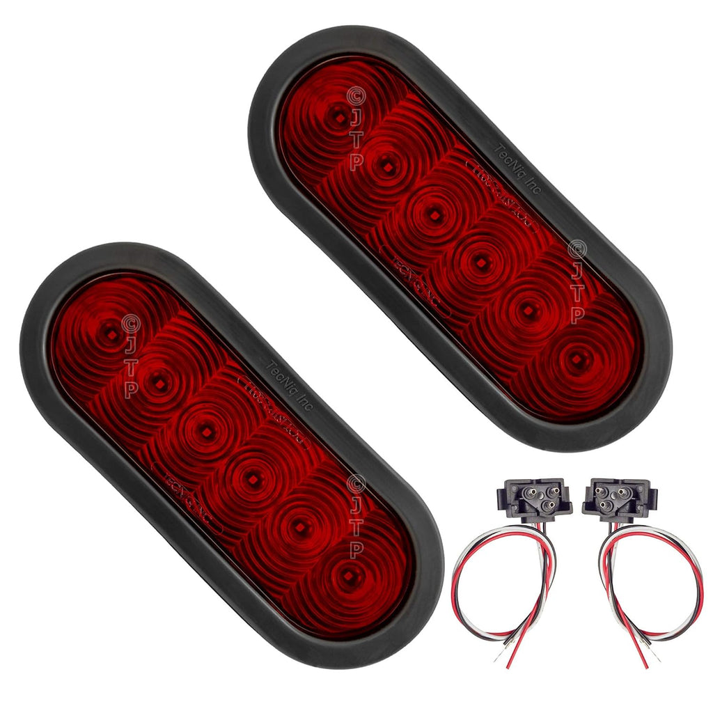 2 - 6" Oval RED LED Stop Turn Tail Light Grommet TecNiq Trailer Truck USA (T66-RR0T-KIT-LOTOF2)