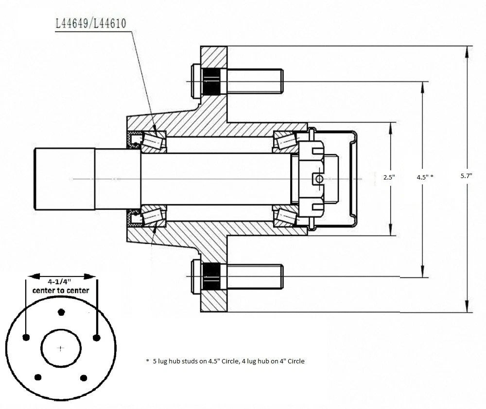 2000 lb Trailer Axle Kit - 56.5" Hub Face, 5x4.5 Idler Hubs, Bearings & Hardware Included (2000-565-18-H-545)