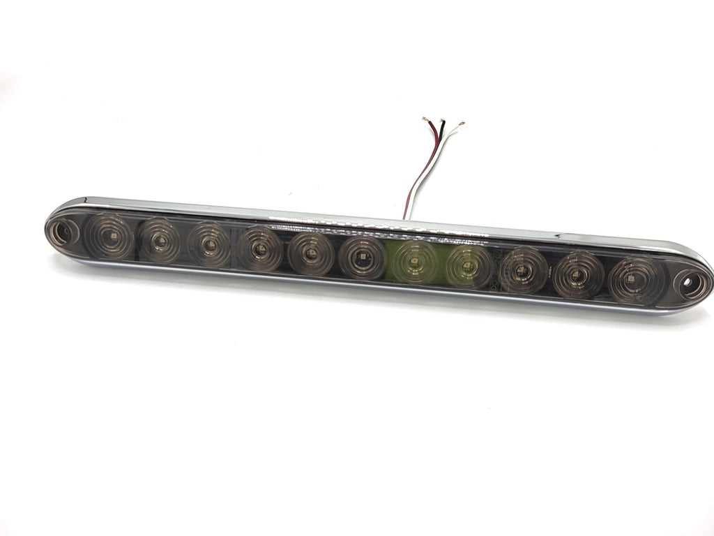 (T10-RT00-CHROME-KIT) 15" Low Profile Red Light Tint Smoked Len Chrome Kit LED Stop Turn Tail RV Trailer Truck