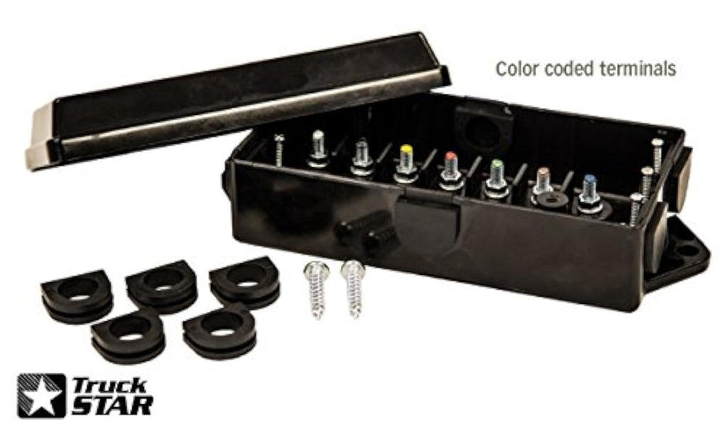 7 way Trailer Wire Cord Junction Box, COLOR CODED Truck weather proof connect (LJB5601100)
