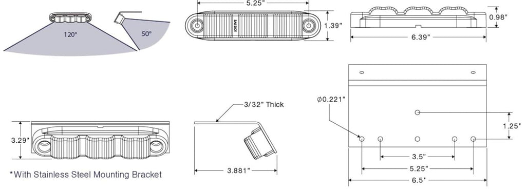 6" White LED Ground Panel Backup Work Light Off Road Trailer Jeep USA  (E10-W000-1)