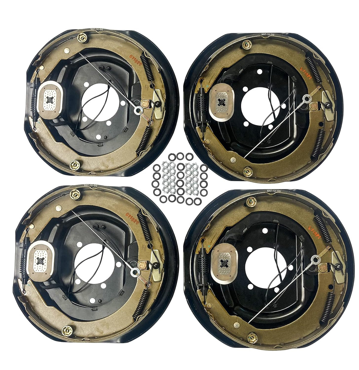 2 Pair of Trailer Backing Plate Brakes Electric 12" Self Adjust 7000 2 Left 2 Right (BK-12E-FSA-SETX2)