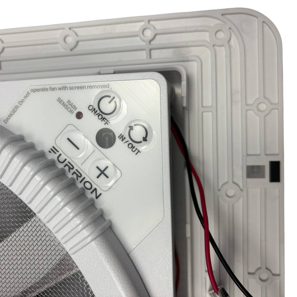 Furrion 14" 12V RV Roof Vent Fan Kit – Power Lid, Polar White, 6" Trim (2024111204)