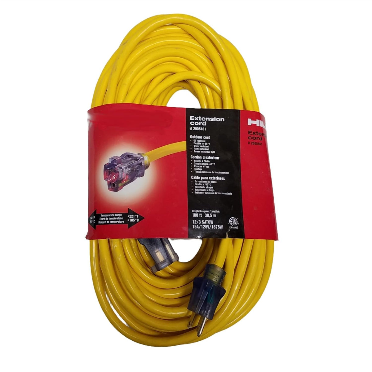 Outdoor Extension Cord, With Power Indication Light, 100' Long, 12/3 SJTOW (2005461)