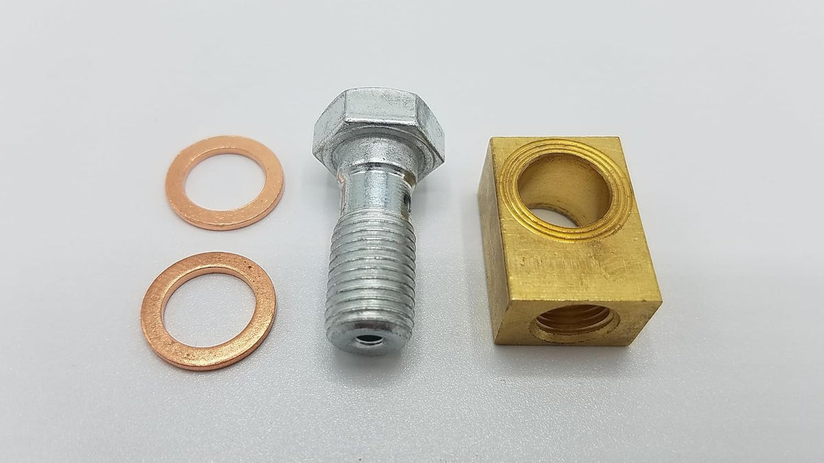 Banjo Bolt, Brass Block &amp; 2 Copper Washers — 7/16-20 Brake Caliper Trailer Kit (32275U+32307U+2x32230U)