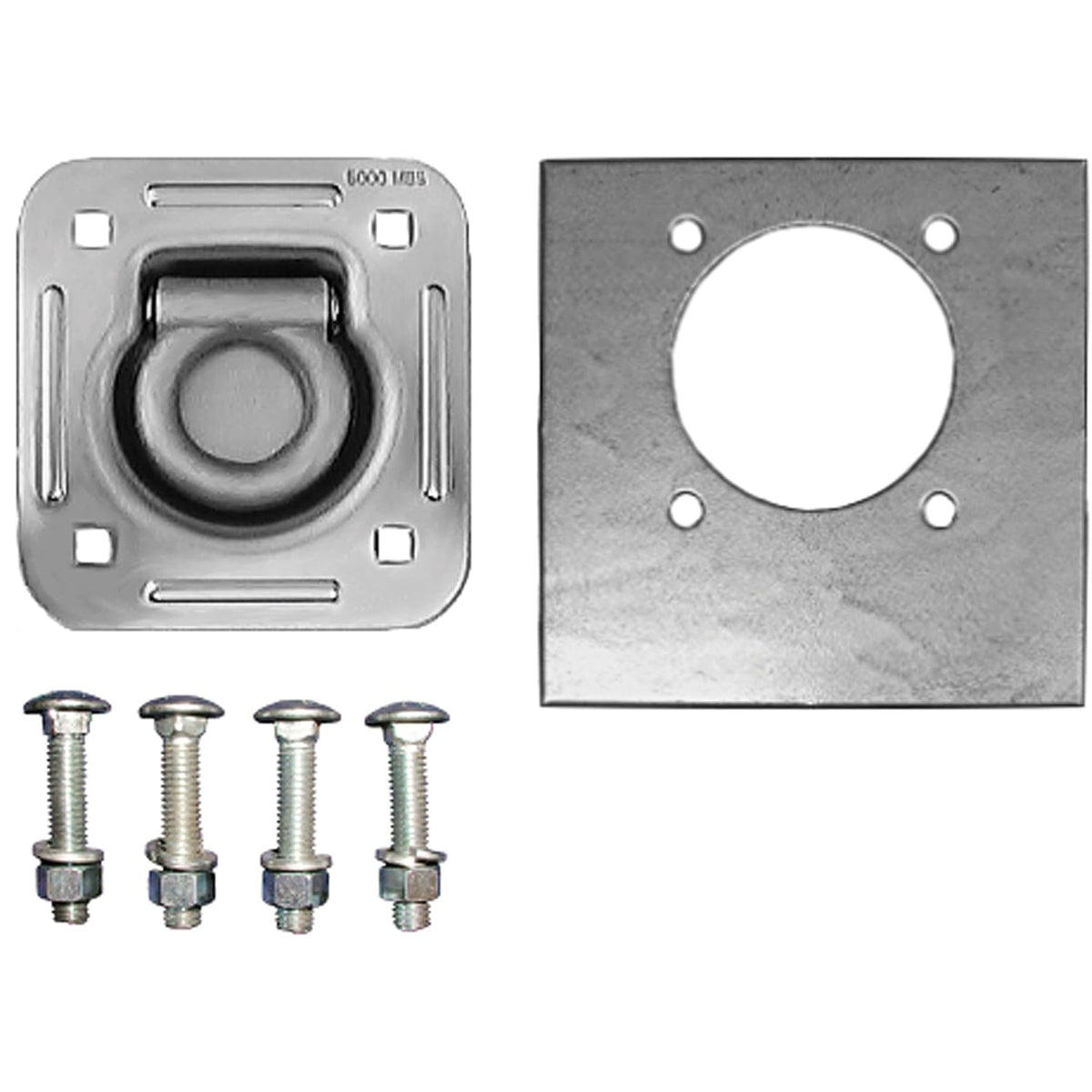 1/2" Dia Recessed 5000# D Ring KIT W/ Backing Plates Bolts Car Trailer Truck Pan (RR5K)