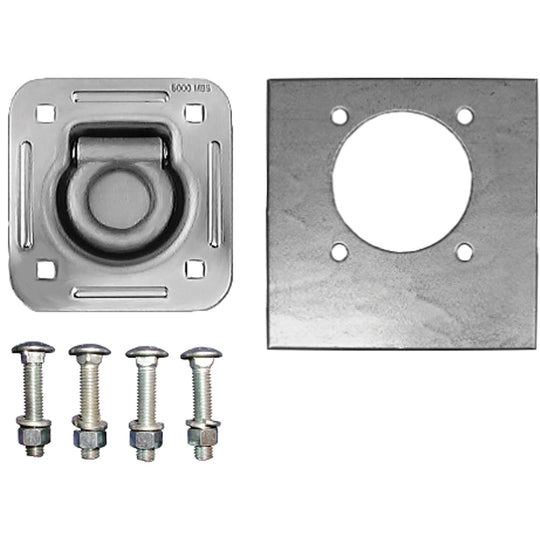 1/2" Dia Recessed 5000# D Ring KIT W/ Backing Plates Bolts Car Trailer Truck Pan (RR5K)