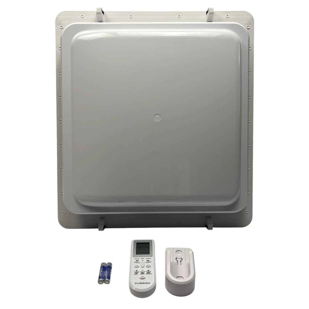 Furrion 14" 12V RV Roof Vent Fan Kit – Power Lid, Polar White, 6" Trim (2024111204)
