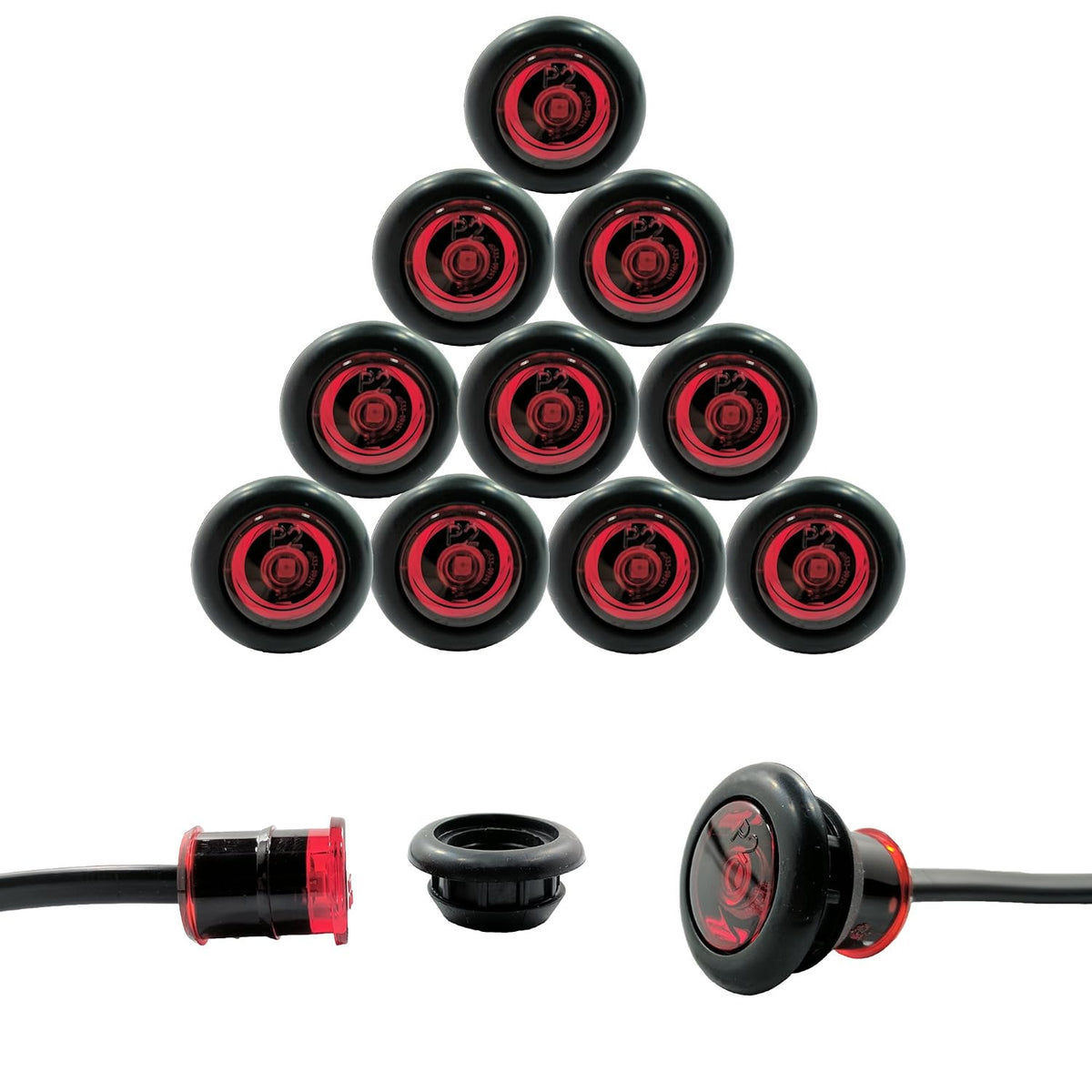 TEN TecNiq 3/4 Mini Red LED Light Hot Spot Bullet Truck Trailer RV USA (S33-RR09-1-LOTOF10)