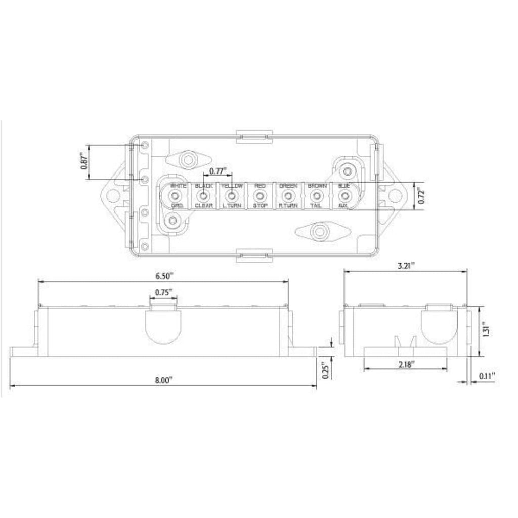 7 way Trailer Wire Cord Junction Box, COLOR CODED Truck weather proof connect (LJB5601100)
