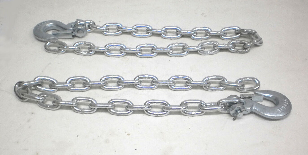 Two 5/16" Heavy-Duty Trailer Safety Chains with Latching Hooks – 11,700 lb Rating Each – 37" Overall Length (HL34-LOTOF2)