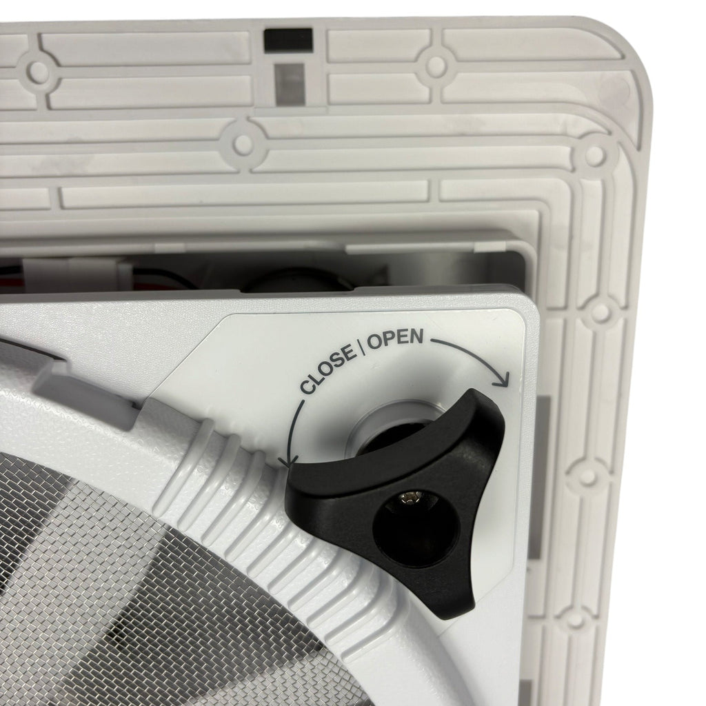Furrion 14" 12V RV Roof Vent Fan Kit – Power Lid, Polar White, 6" Trim (2024111204)