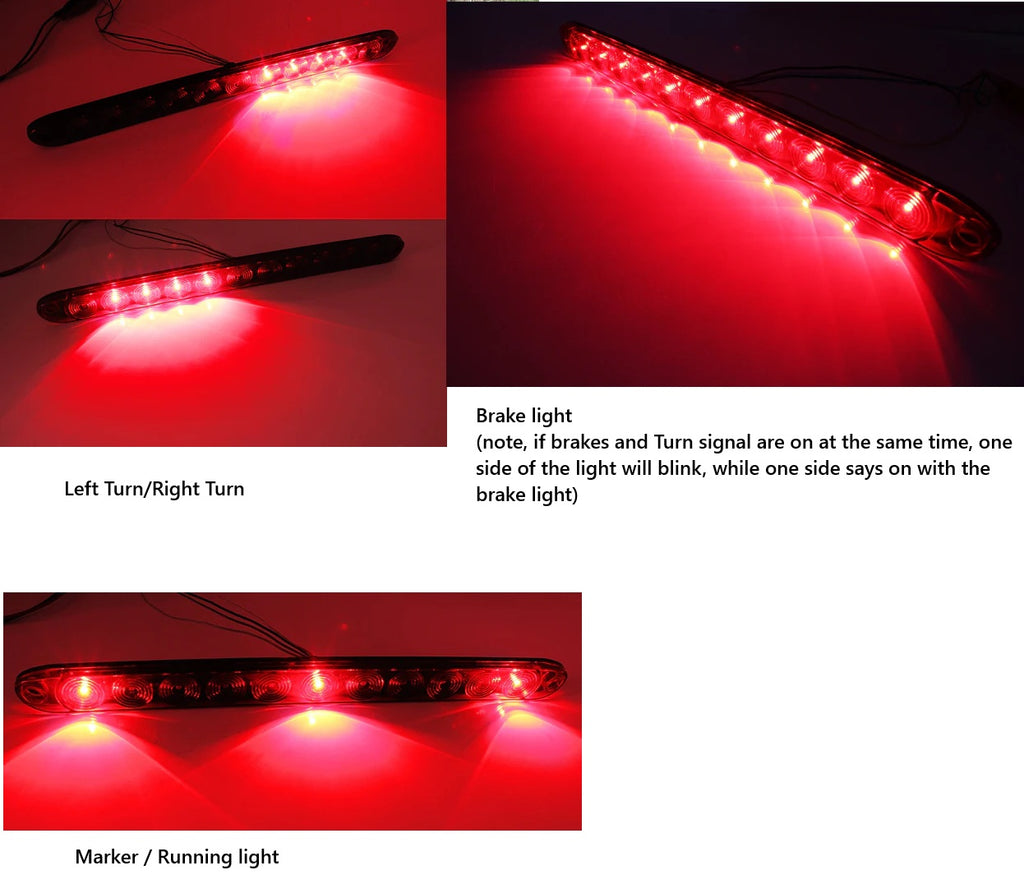 15" Slimline Red Clear Hi Mount Center ID Bar LED Stop Turn Tail Light Trailer (253-4500-1)
