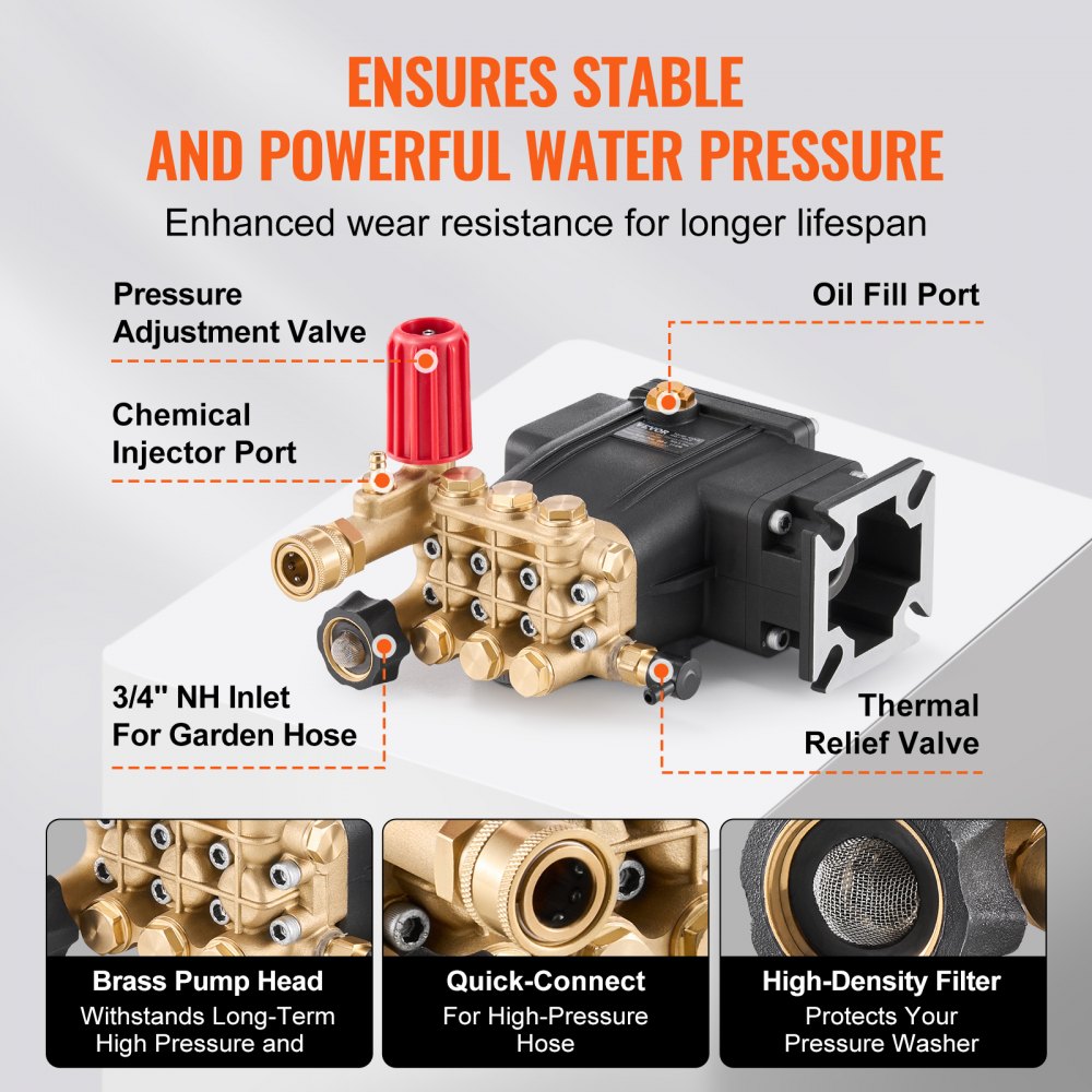 VEVOR Pressure Washer Pump 3/4" Shaft Horizontal 3300 PSI 3.0 GPM (GYB-3)
