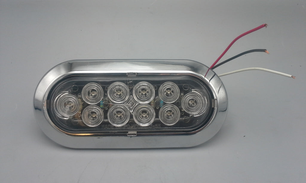 12 - 6"Oval Flange Mount 10 LED Clear Lens Red Truck Trailer Light w/Chrome Bezels (J-65-FRC + J-65-BZ-C-LOTOF12)