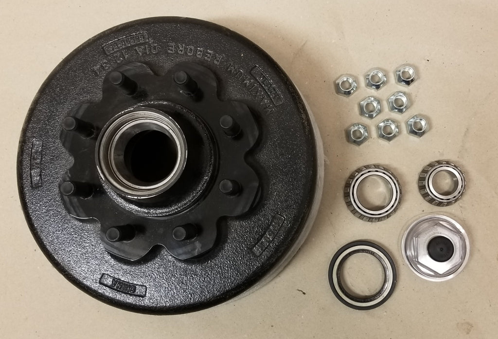 Trailer Hub Brake Drum 8K Axle 12-1/4"x3-3/8" 5/8 stud Oil/grease 8000# Lippert 674862 (99-86580-46-KIT)
