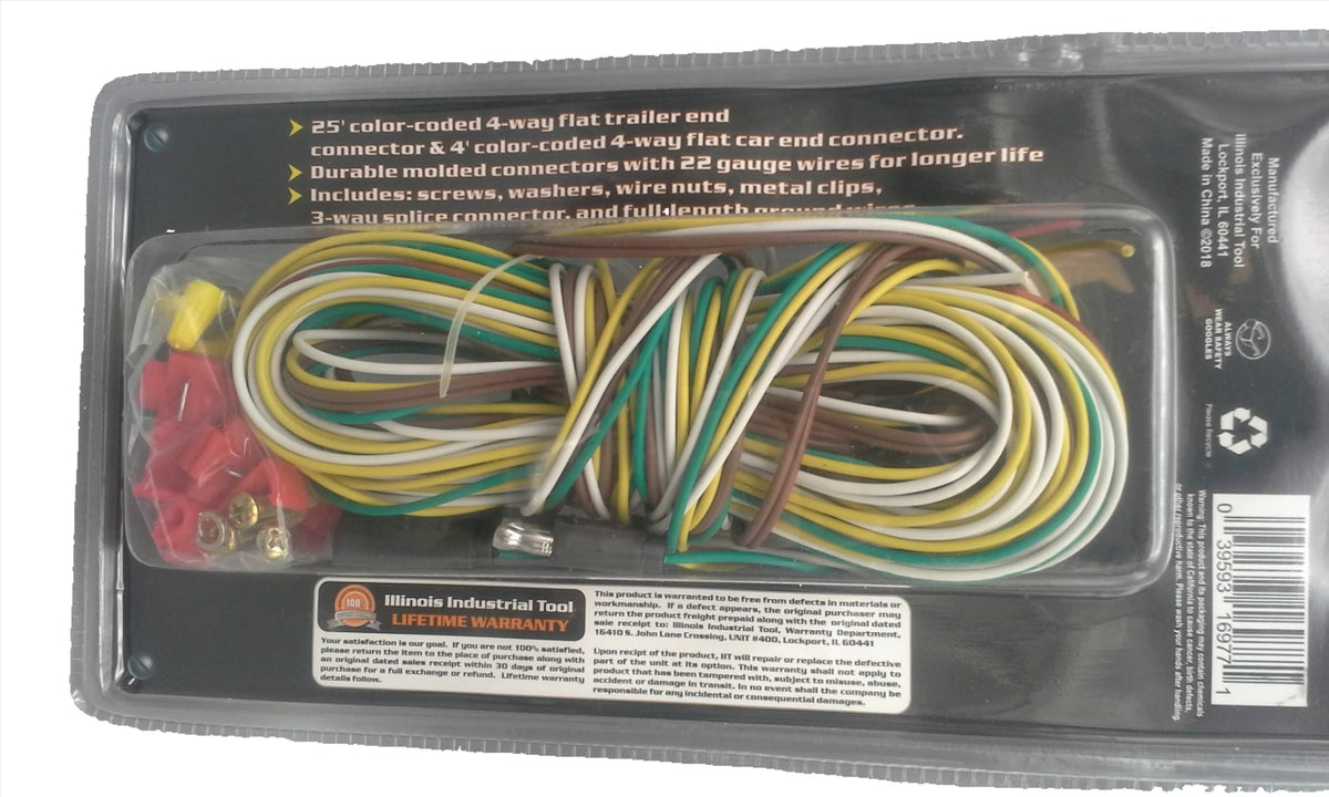 25' ft 4 Way Wire Harness Flat Connector Trailer Light Wiring Kit (16977)