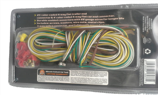 25' ft 4 Way Wire Harness Flat Connector Trailer Light Wiring Kit (16977)