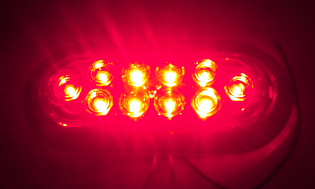 TWO 6"Oval Flange Surface Mount Red LED Clear Lens Trailer Light w Chrome Bezel(J-65-FRC + J-65-BZ-C-LOTOF2)