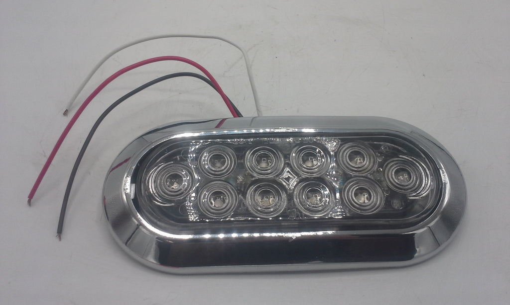 TWO 6"Oval Flange Surface Mount Red LED Clear Lens Trailer Light w Chrome Bezel(J-65-FRC + J-65-BZ-C-LOTOF2)