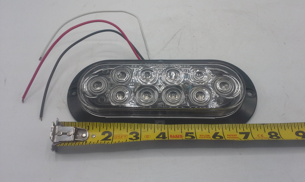 TWO 6"Oval Flange Surface Mount Red LED Clear Lens Trailer Light w Chrome Bezel(J-65-FRC + J-65-BZ-C-LOTOF2)