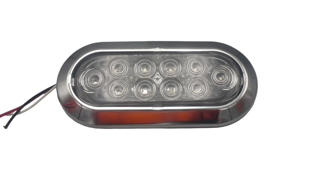 6" Oval Flange Mount 10 LED Clear Lens Red Truck Trailer Light w/bezel (J-65-FRC + J-65-BZ-C)