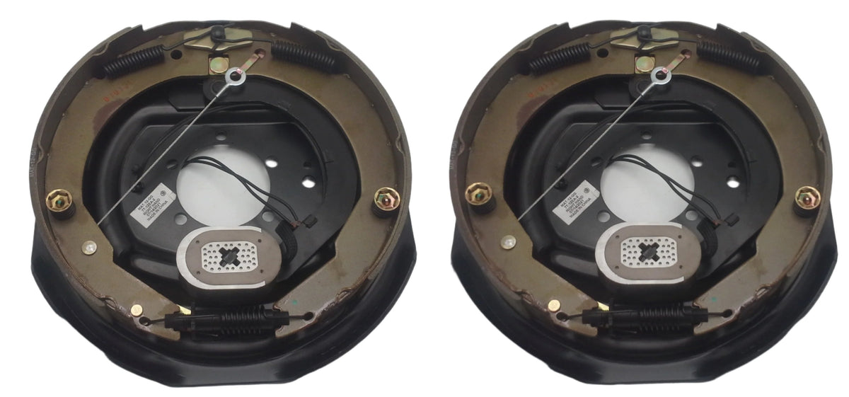 Left and Right Backing Plates Brake Electric 12" Import Nev-R-Adjust w/Nuts+Washers (BK-12E-01SA+BK-12E-02SA)