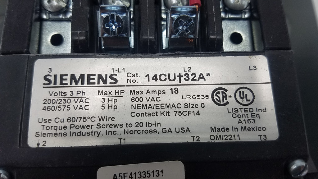 Siemens Electric Starter 120/220 to 240 VAC 3 to 12 Amp 5 Hp 3-Phase 3-Pole Size 0 Non-Reversing NEMA Motor Starter (14CUC32BA)