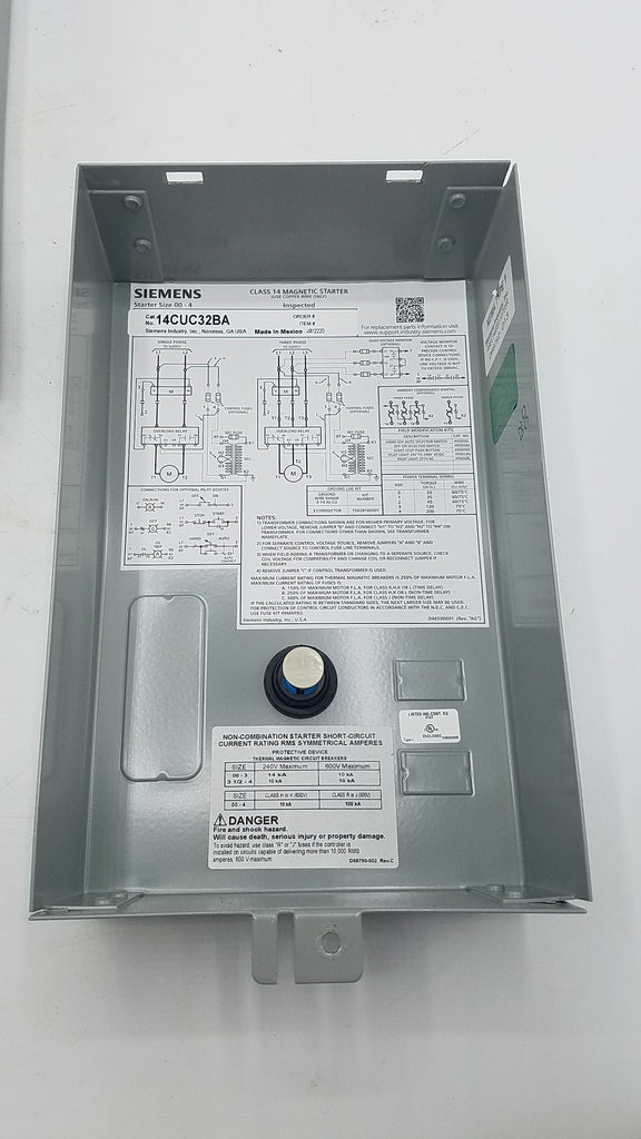 Siemens Electric Starter 120/220 to 240 VAC 3 to 12 Amp 5 Hp 3-Phase 3-Pole Size 0 Non-Reversing NEMA Motor Starter (14CUC32BA)
