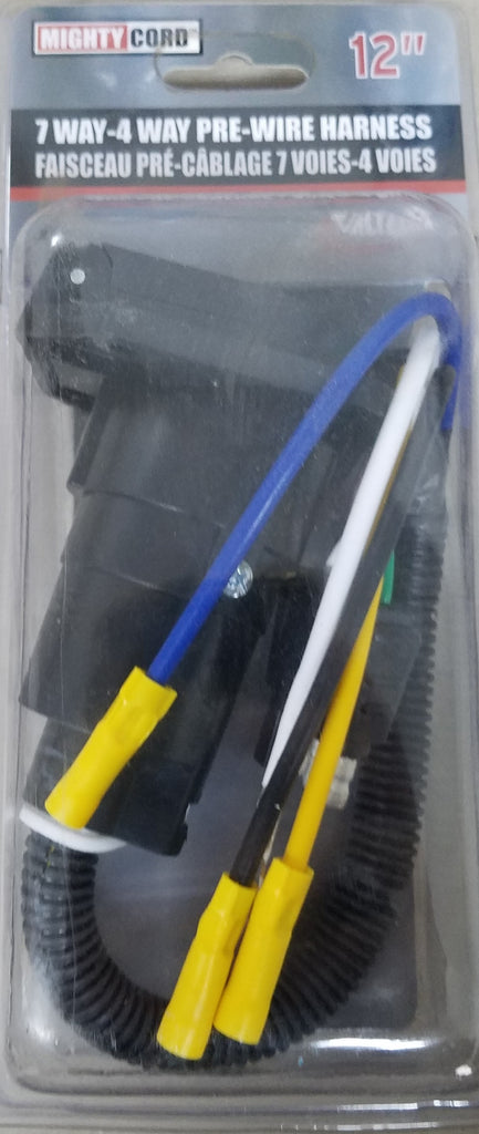 Mighty Cord Trailer Connector Adapter - 4-Way Flat to 7-Way RV Style - 12" Harness (A10-7084VP)