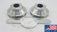 Two - Billet Aluminum Trailer Oil Bath Caps 4"-12 Thread with Wrench (21-36-BILLET-WRENCH-KITX2)