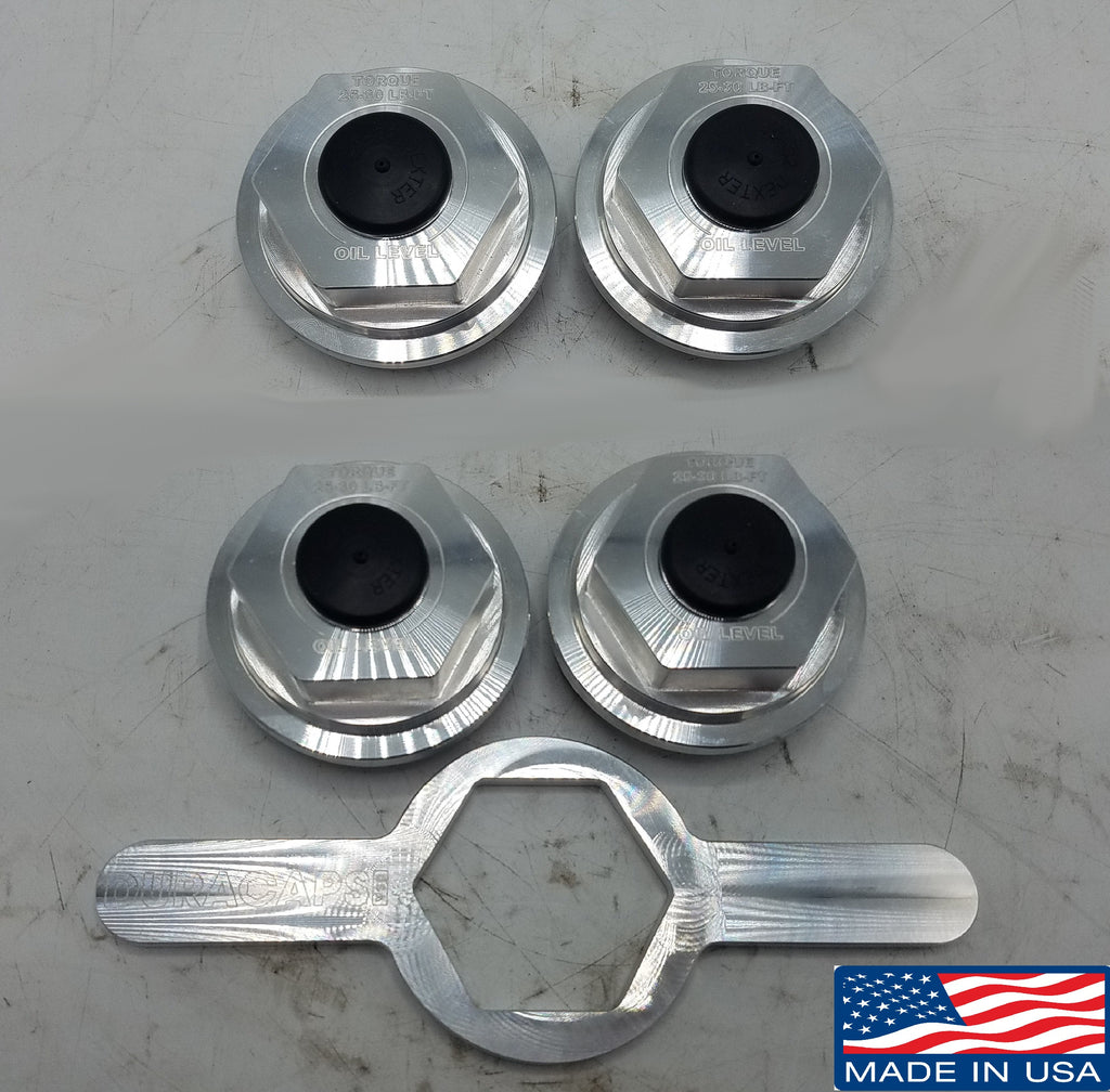 X4 Oil Cap, 2.875"-12, Billet Aluminum, Fits Lippert & Dexter, 6K-8K, WITH WRENCH (21-35-BILLET-WRENCH-KITX4)