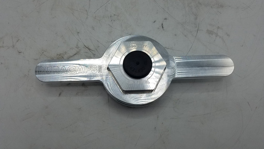 X2 Oil Cap, 2.875"-12, Billet Aluminum, Fits Lippert & Dexter, 6K-8K, WITH WRENCH (21-35-BILLET-WRENCH-KITX2)