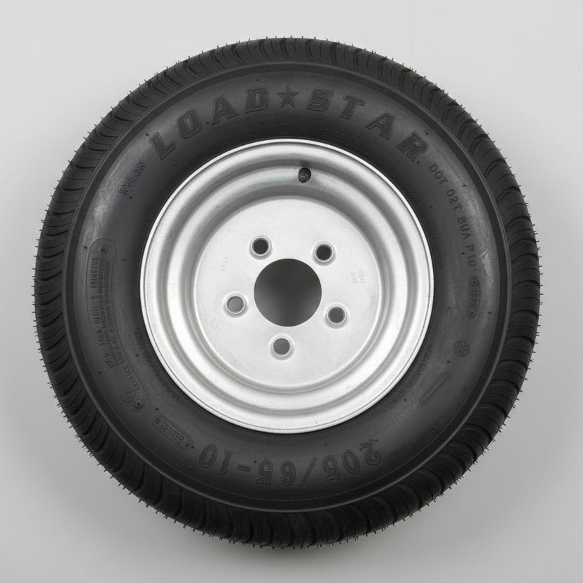 Tire and Wheel, 205/65-10 E, 5 x 4.5, Galvanized, 10 Ply Trailer tire, LoadStar, Trailer, Golf Cart (3H490)