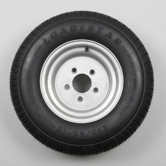 Tire and Wheel, 205/65-10 E, 5 x 4.5, Galvanized, 10 Ply Trailer tire, LoadStar, Trailer, Golf Cart (3H490)