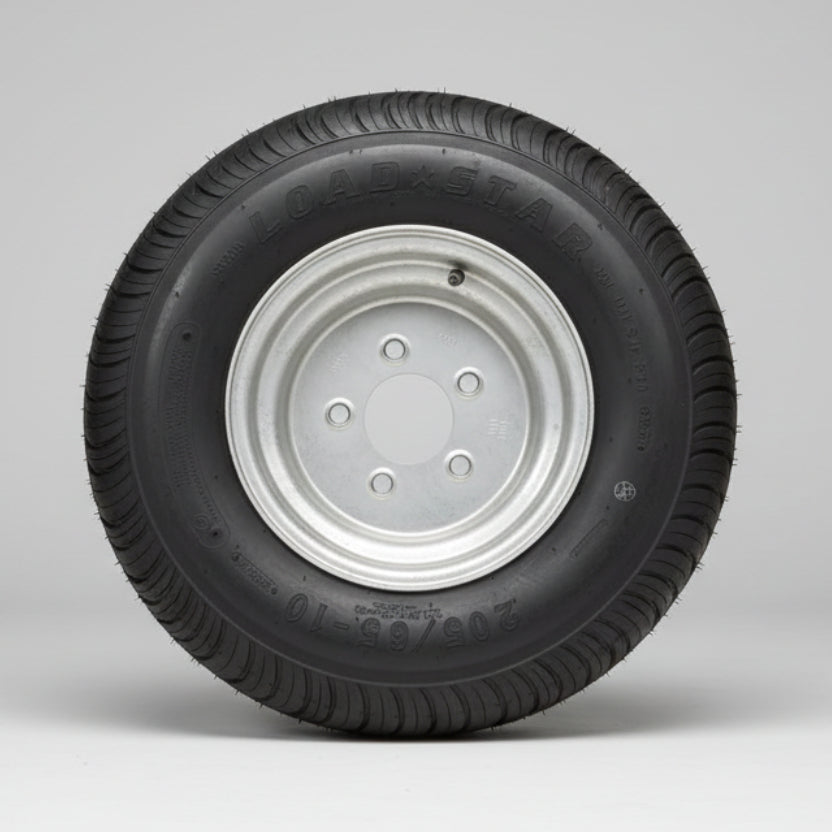 Tire and Wheel, 205/65-10 E, 5 x 4.5, Galvanized, 10 Ply Trailer tire, LoadStar, Trailer, Golf Cart (3H490)